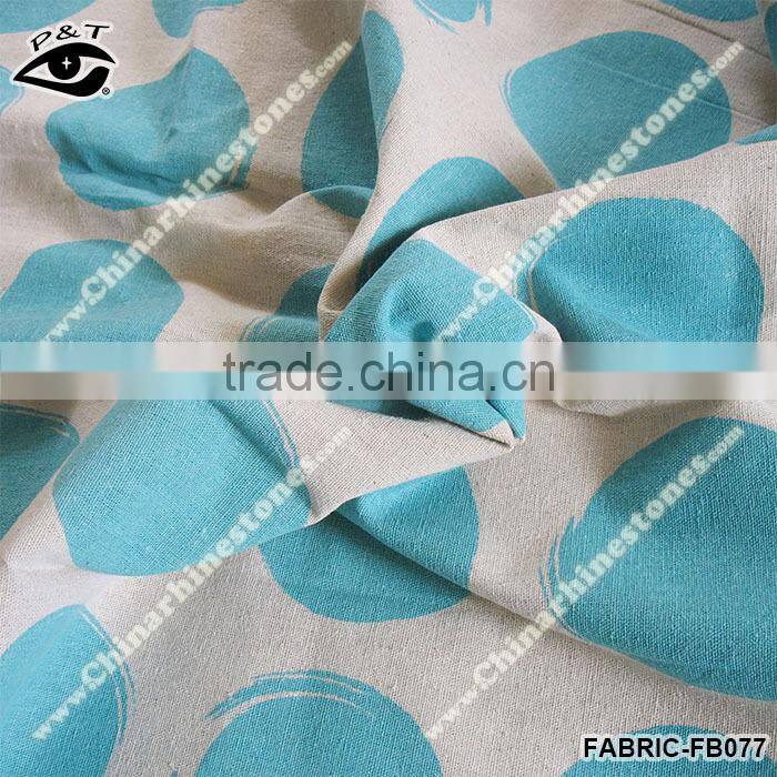 New Design Aquamarine blue round dot pattern linen fabric for wall paper sofa