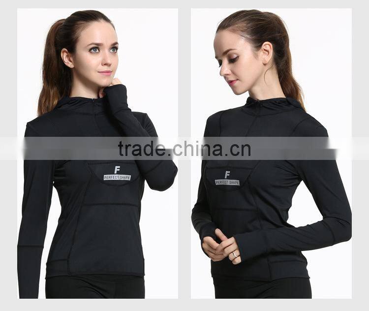 Running Gym Hoodie T- shirt Women Fitness Tights Shirt