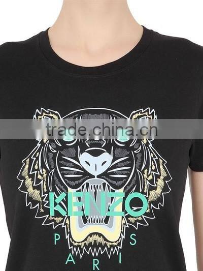 Girls Short Sleeve O Neck Printed T-Shirts made in China,Oem 100% cotton Fashion Black T shirts for Women