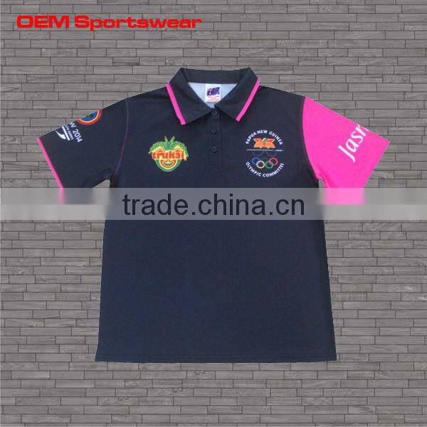 Cotton polyester black sublimated golf polo shirt with embroidery logo