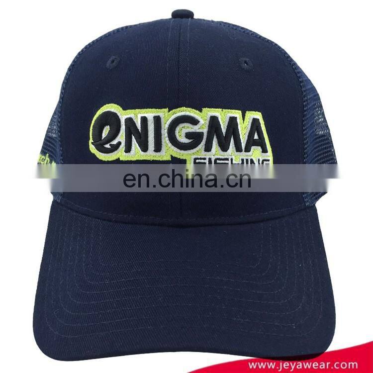 Wholesale Custom Embroidered 2017 Black Navy Cotton Mesh Trucker Cap