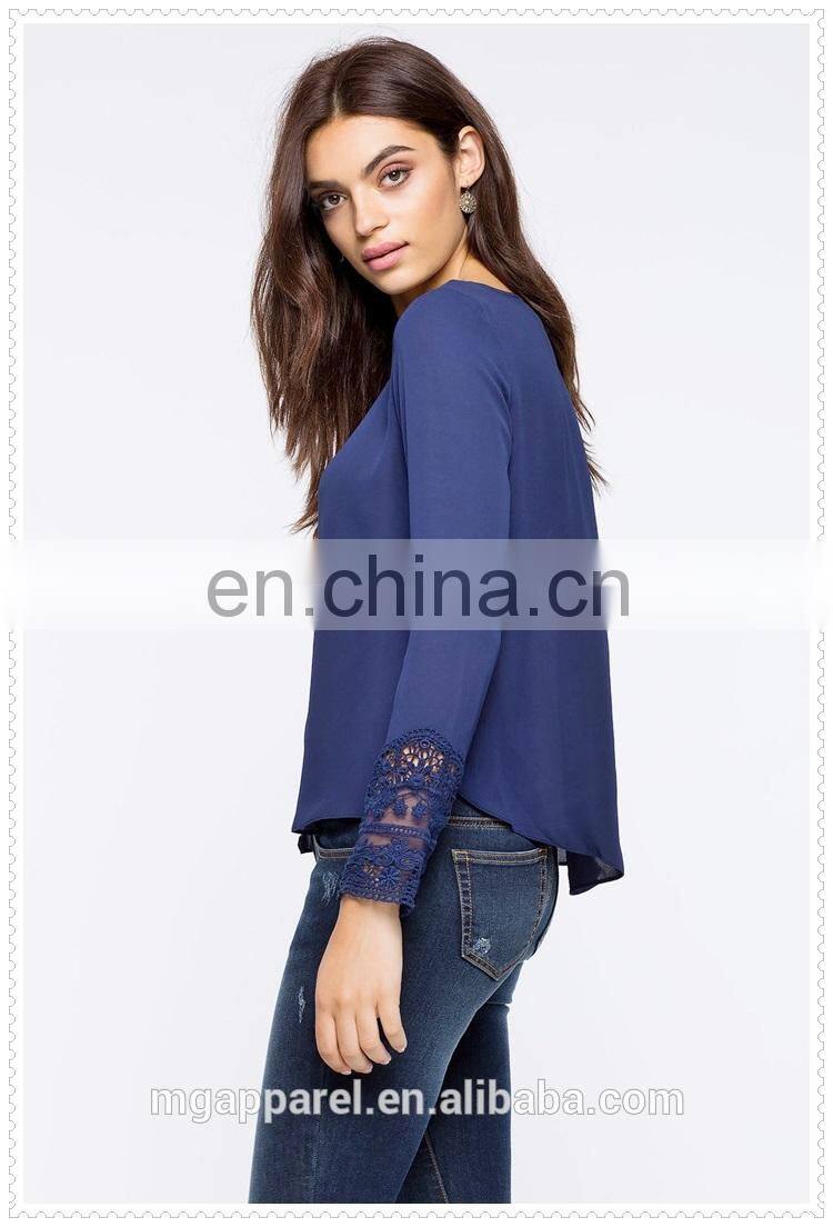 korean style female long sleeve chiffon blouse for ladies wholesale