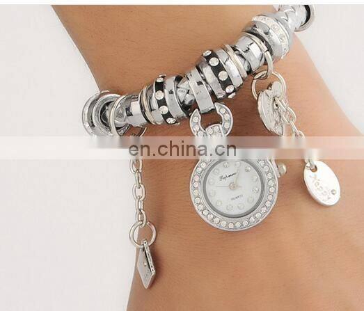 2017 Fashion New personality woven leather belt diamond watches bracelet pendant Wristwatch for women