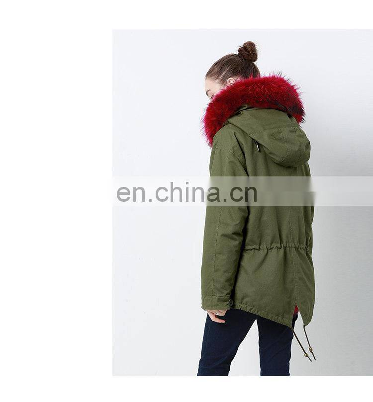 2016 Top Selling Fashion European Outwear Warm Raccoon Fur Collar Hood Winter Jacket Parka