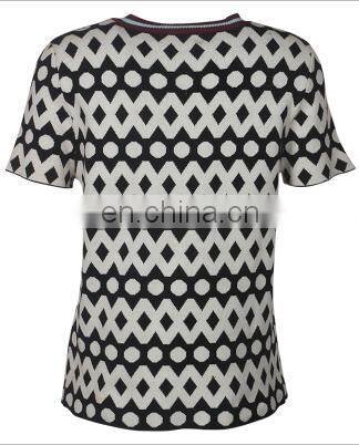 Acrylic Flat knitted sweater for women as stripe collar short sleeve polka dot T-shirt of latest design girls top