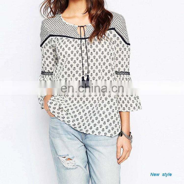 clothing spring sheer sleeves lady latest fashion blouse design 2016