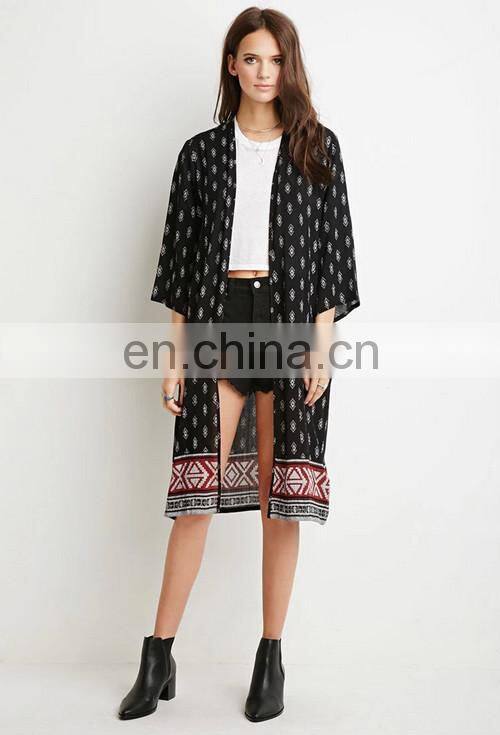 High quality hot sale long sleeve print kimono casual fashion women blouse