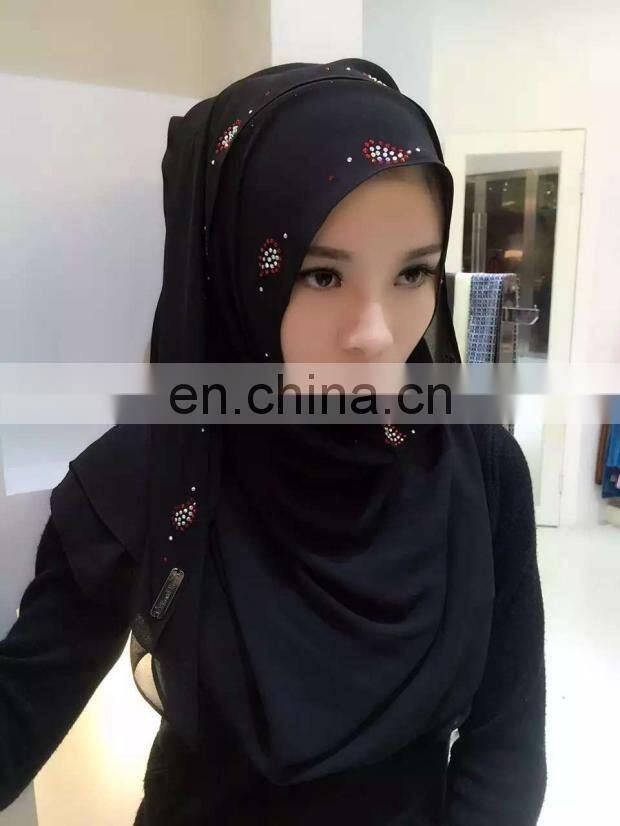2016 new fashion Elegant Women Plain Long Chiffon with diamond Hijabs Arab Dubai Muslim Scarf