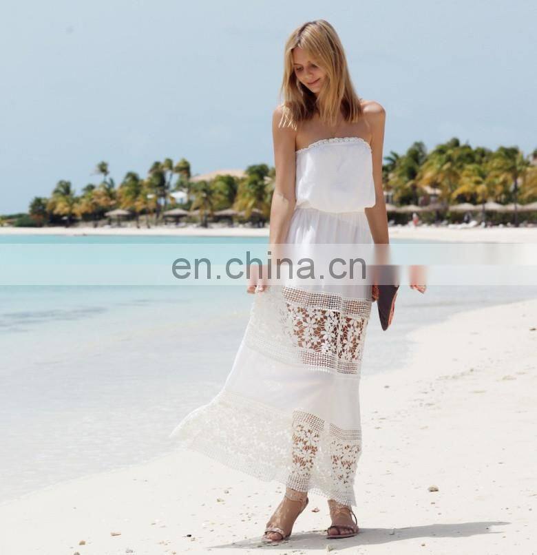Customized beach dress, sexy solid color long dress, fairy lace beach dress 2017