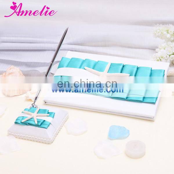 Turquoise Wedding Guest Book and Pen Holder Set
