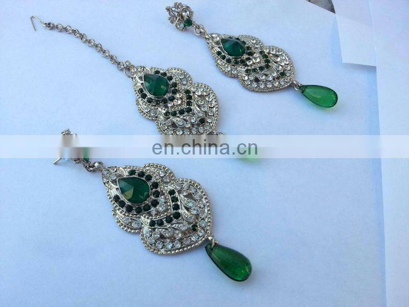 INDIAN LATEST BOLLYWOOD WHOLESALE ROYAL INSPIRED SILVER BRIDAL JEWELLERY/JEWELRY NECKLACE SET EARRINGS