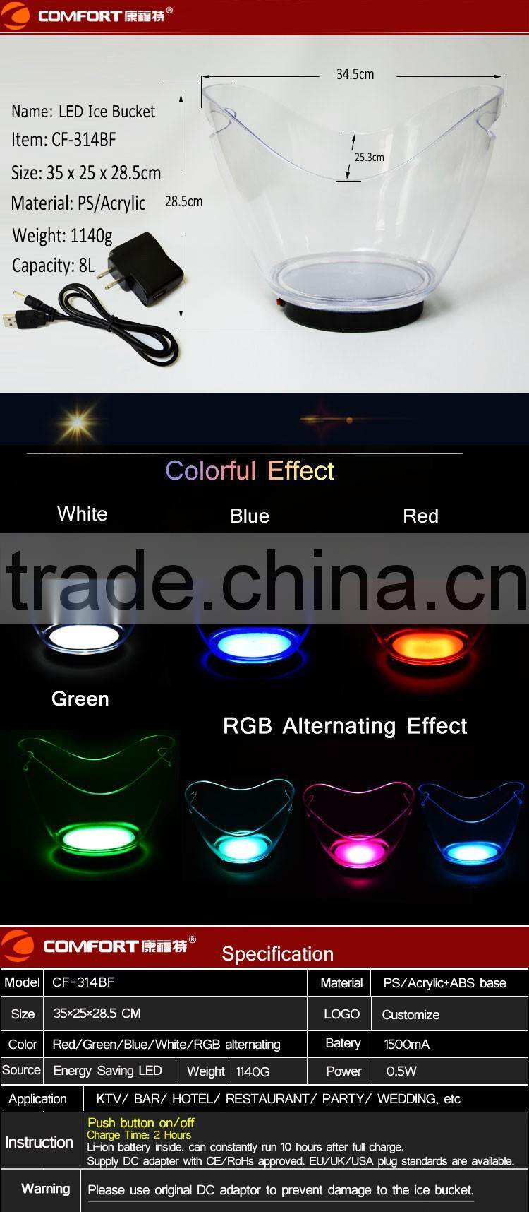 large plastic led illuminated ice bucket clear