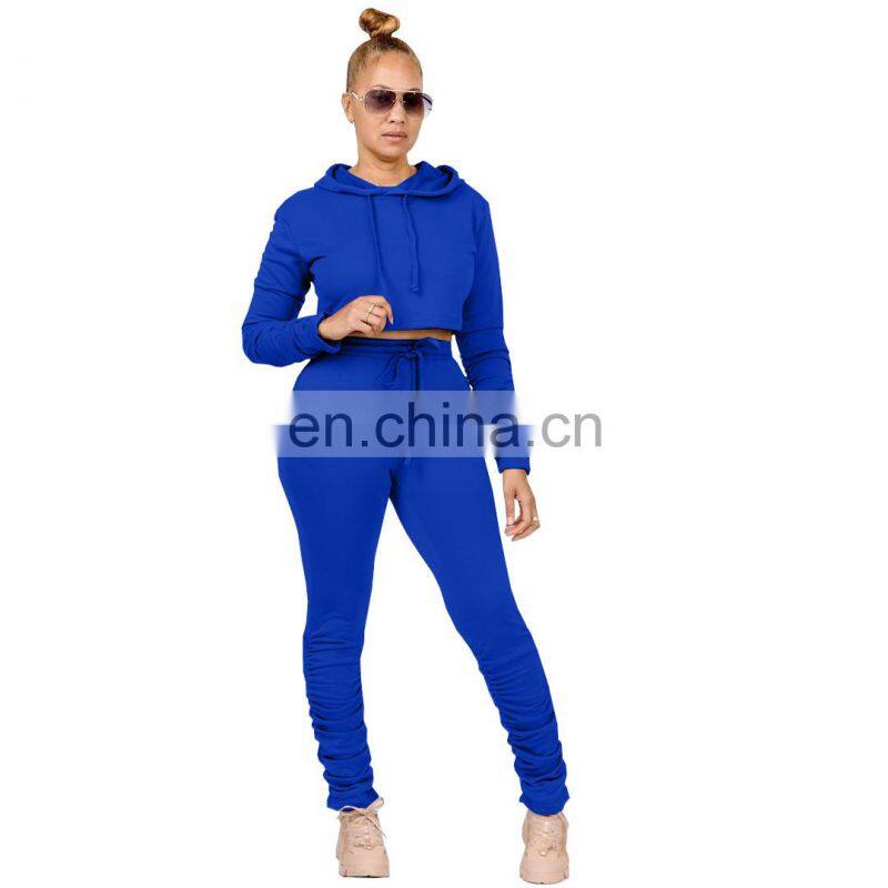 Factory wholesale custom spring and summer fashion sports and leisure women's hooded sweater slim pants sports suit