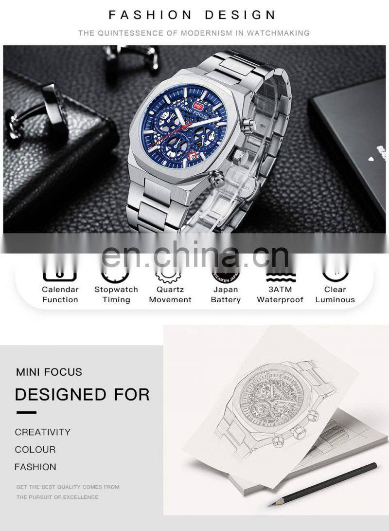 MINI FOCUS 0411G Mens Quartz Watches Stainless Steel Waterproof fashion luxury watches custom logo