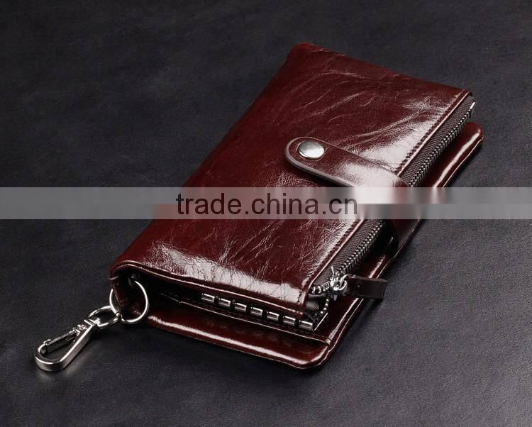Top oil wax cowhide leather car key case key holder for men Multi-functional wallet with wristlet