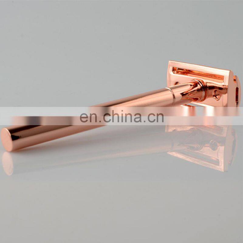 luxury women rose gold customized design metal traditional double edge blades men shaver gift shaving razor