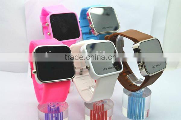 led jelly electronic watches mirror watches with silicone band, bright led lights,alloy watch case