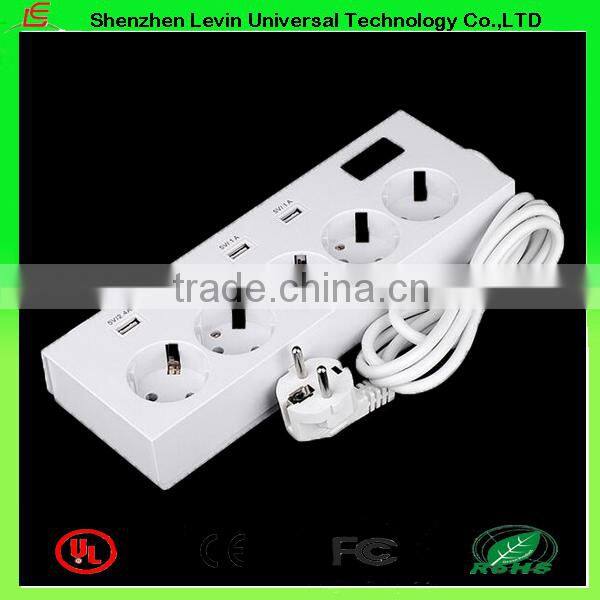 Manufacturer CE Cheap Extension Power Plug 6Gang 4 Port USB Multi Socket European