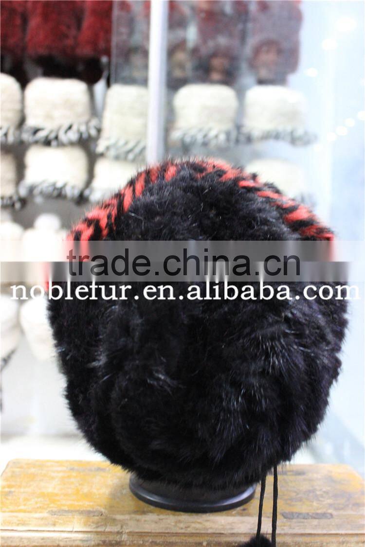 new design mink fur knitted winter baggy headwear with linedsoft and warm beanie