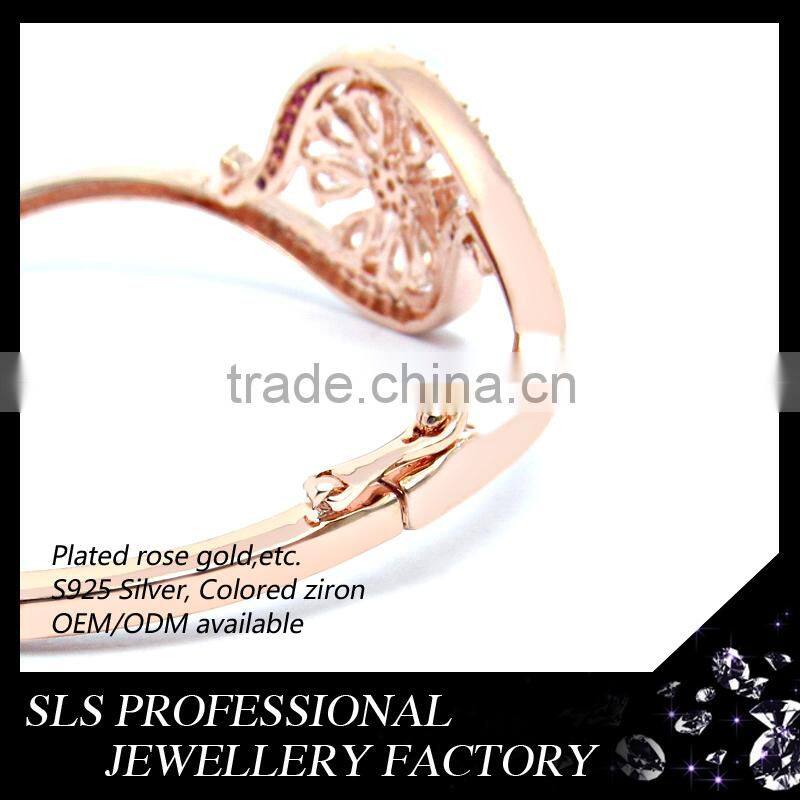 Solid sterling silver bangles Big AAA grade of zircon micro paved bangles for female fashion bangles with rose gold platting