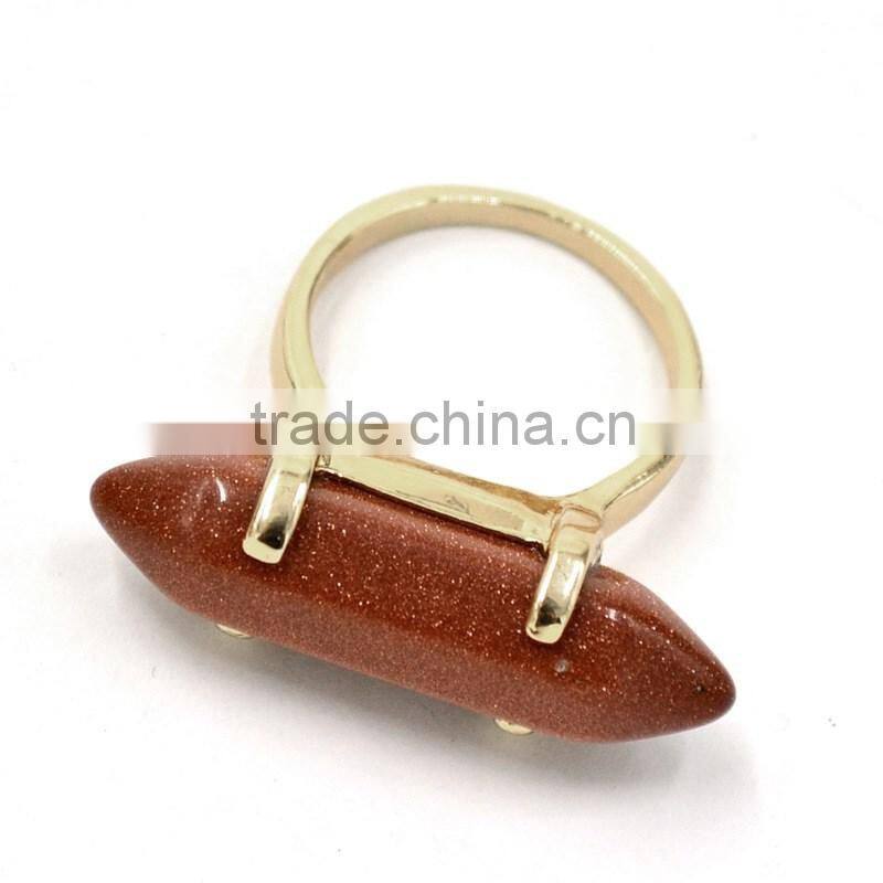 Fashion Gold Jewelry Single Green Natural Stone Hexagon Prism Ring