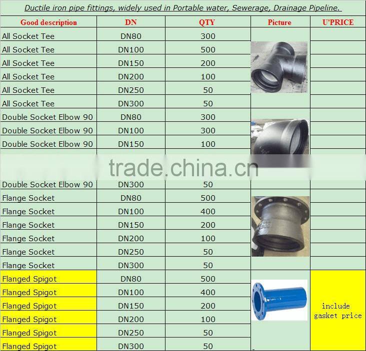 Brida Enchufe , Brida Espiga Ductile Iron Pipes Fittings