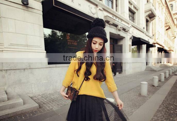 Hot Selling Handmade Knitting Pom Pom Style Ladies Fashion Hats