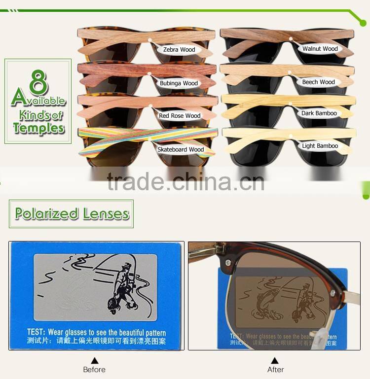 Plastic frame Bamboo arms sunglasses handmade, bamboo eyewear, bamboo sunglasses China
