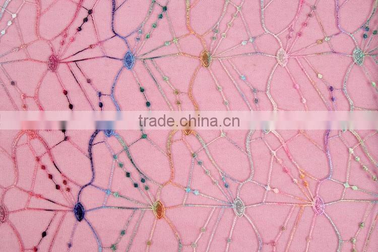 Print beautiful pattern embroidery sequins colorful tulle lace fabric