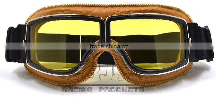 BJ-GT-011 New Arrival Adult Yellow Leather Goggles Glasses Vintage Motorcycle Helmet Eyewear
