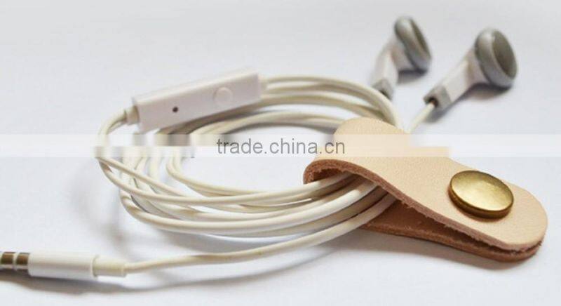 Handmade Brown Leather Cable Cord Winder Holder Tie for Earphone Cell Phone