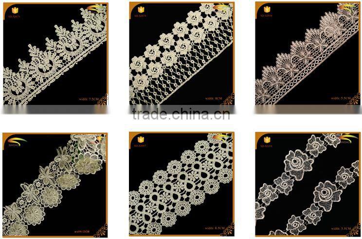 Big discount Metallic Gold Venise african guipure polyester lace trim wholesale for evening dress XJ142