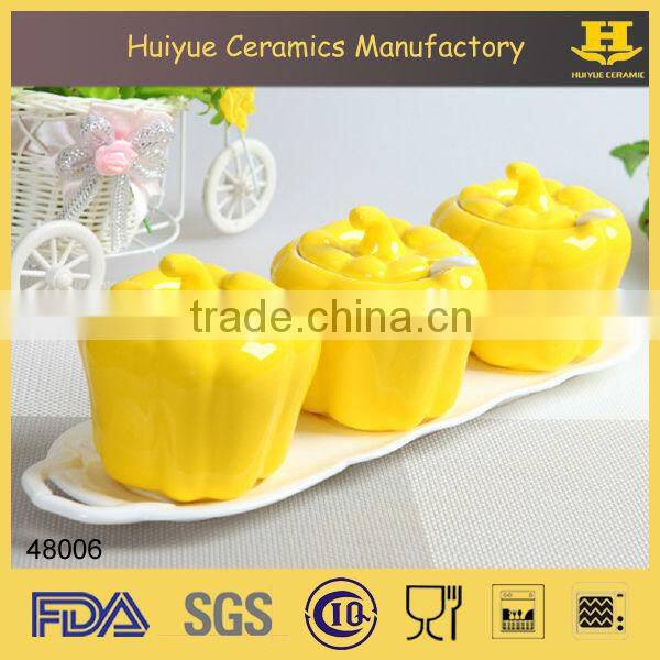 Set of 3 Ceramic Spice Jars/ Condiment Pots/Spoon sets