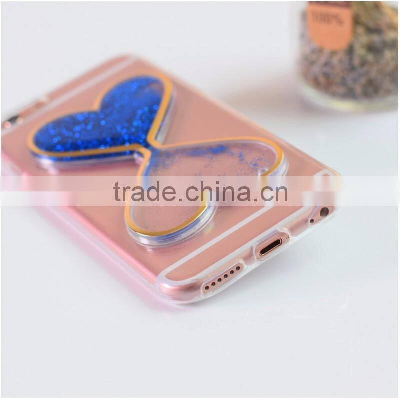 Fasion Designed 3D Heart-Shaped quikcksand cell phone case, transparent Soft TPU cover for iphone 6/6s