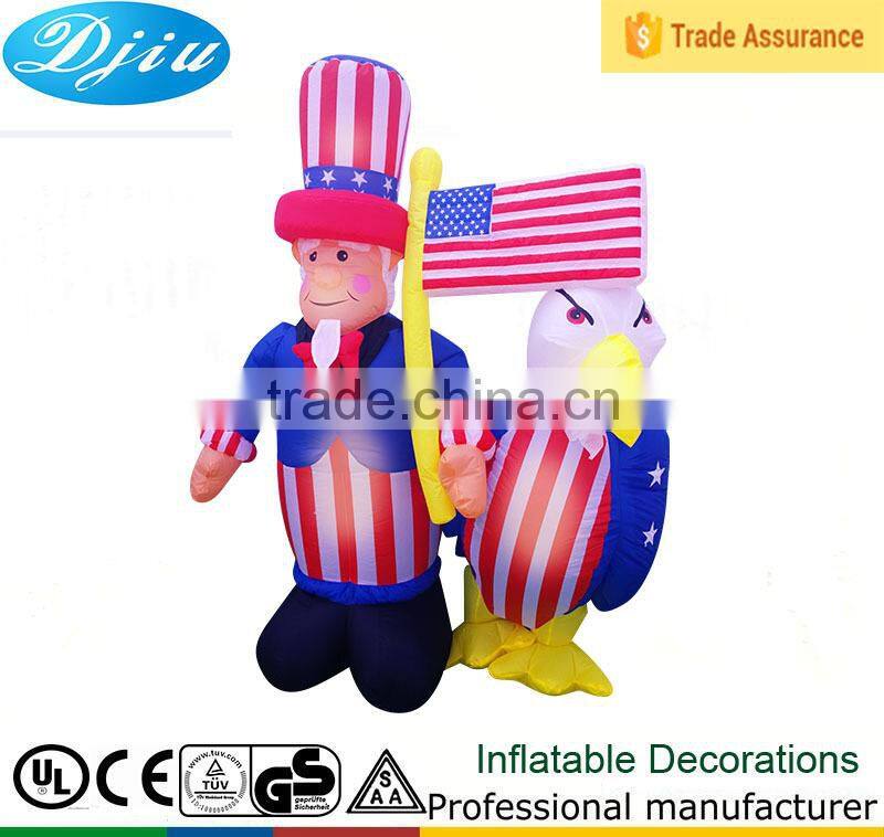 PATRIOTIC INFLATABLE 6' UNCLE SAM HOLDING AMERICAN FLAG WITH BALD EAGLE
