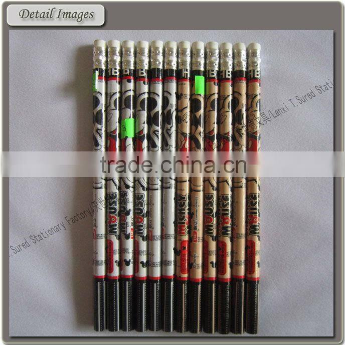 Custom Printed Natural Wood HB Lead Rubber Pencils