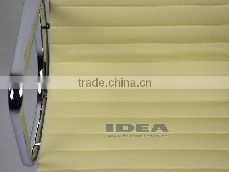 Replica Charles Low Back Ribbed meeting Chair - Cream White Color Genuine Leather