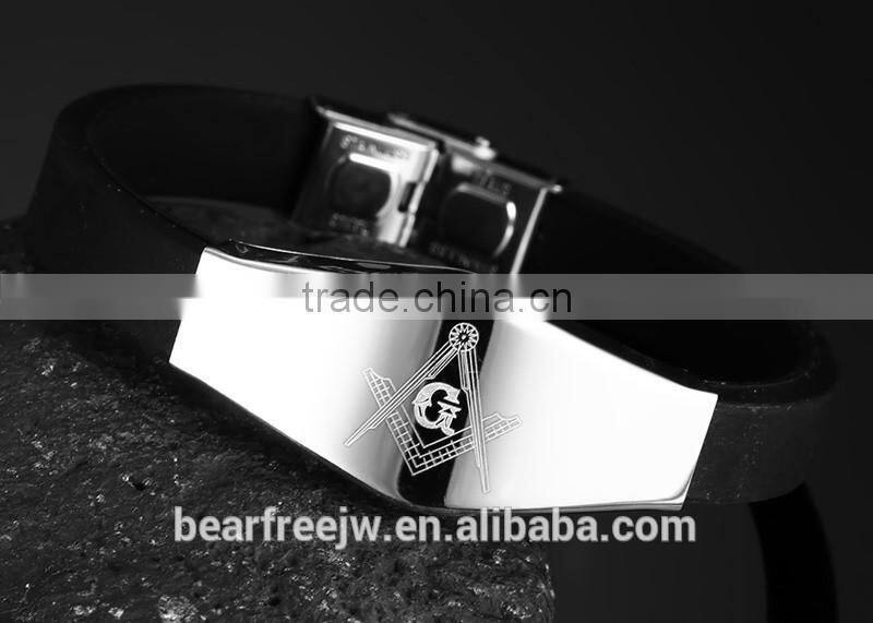 Fashion Jewelry Stainless Steel Silicone Masonic Bracelet Designs for Men