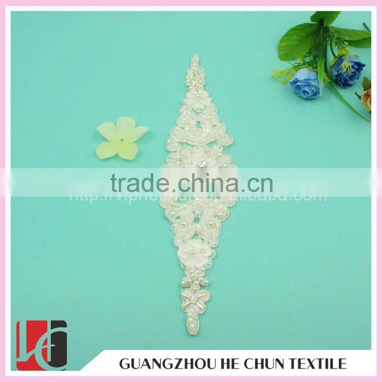 HC-2247 High Quality Off-white Mesh Embroidered Sewing Bridal Beaded Applique,China Wholesale Beaded Appliques