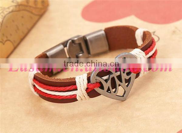 Metal clasp for leather bracelet,heart leather bracelet for couple
