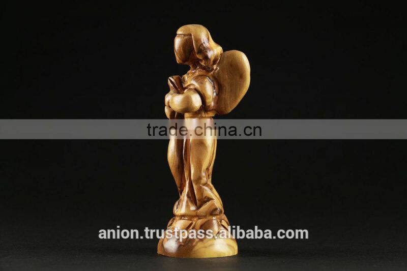 Olive Wood Carved Holiday Figurine Of Angel. Medium Size.