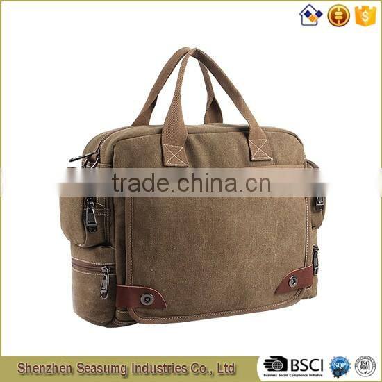 High Quality Canvas Business Handbag with Real Leather Trim
