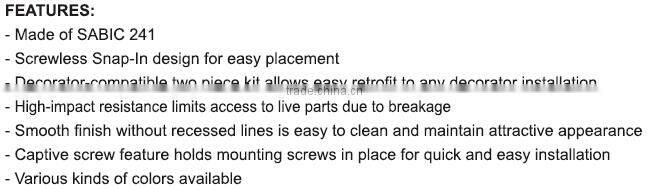 UL listed 1 Gang standard size decorator screwless wallplate