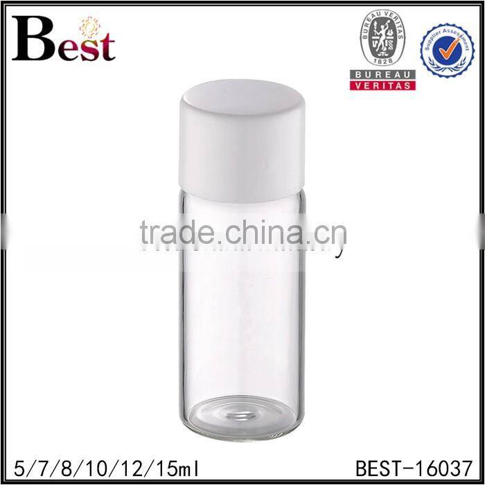 5 / 7 / 8 / 10 /12ml insert, plug sealing type clear tube glass bottle with white plastic cap