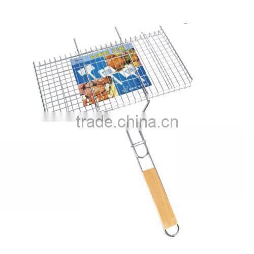 Wood Handle Rectangle BBQ Grill Grates Wire Mesh 32x19cm
