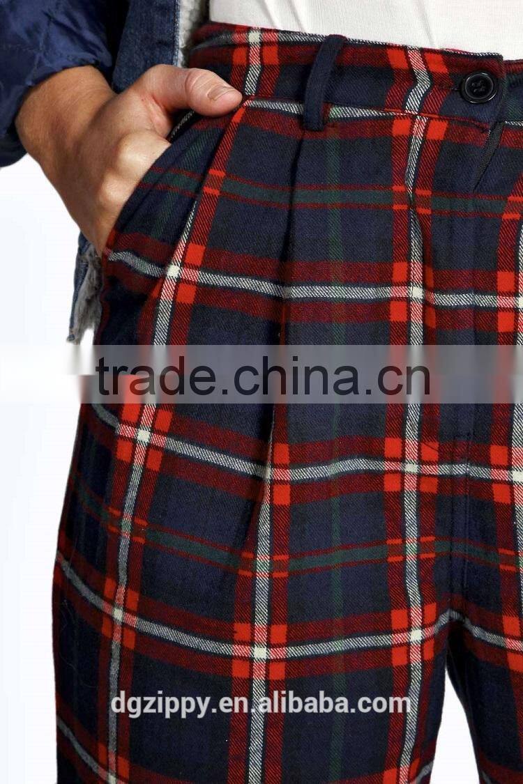 100% pure cotton twin hip and back pockets baggy tartan trousers for woman