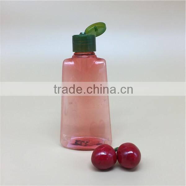 150ml 5oz transparent red flat plastic bottle for cosmetics use with caps