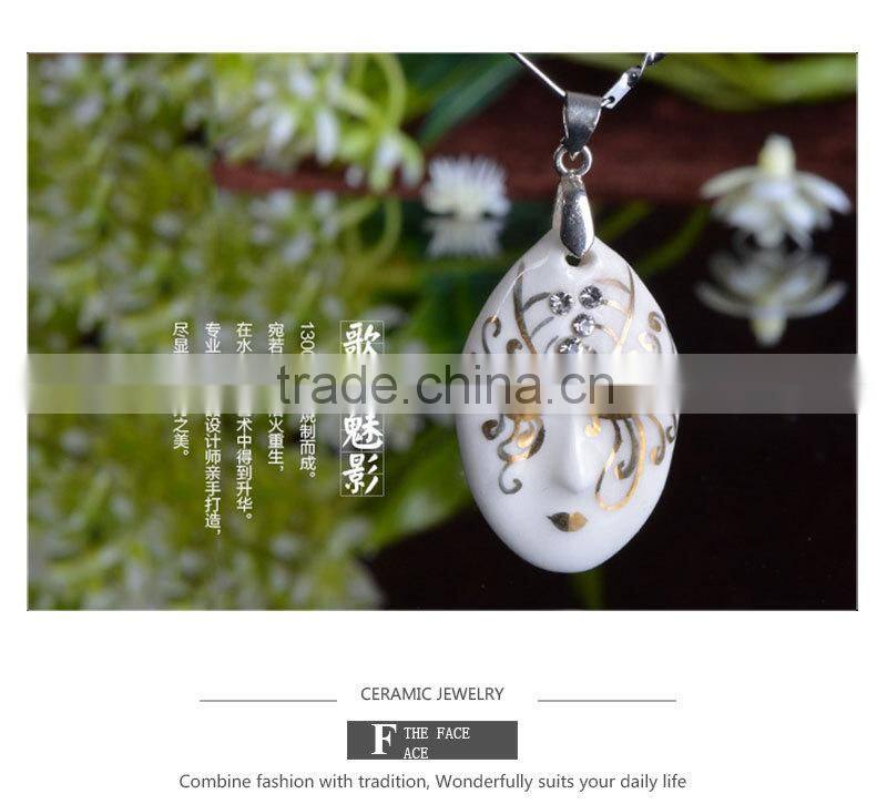 Handmade fancy head shape christmas white ceramic necklace