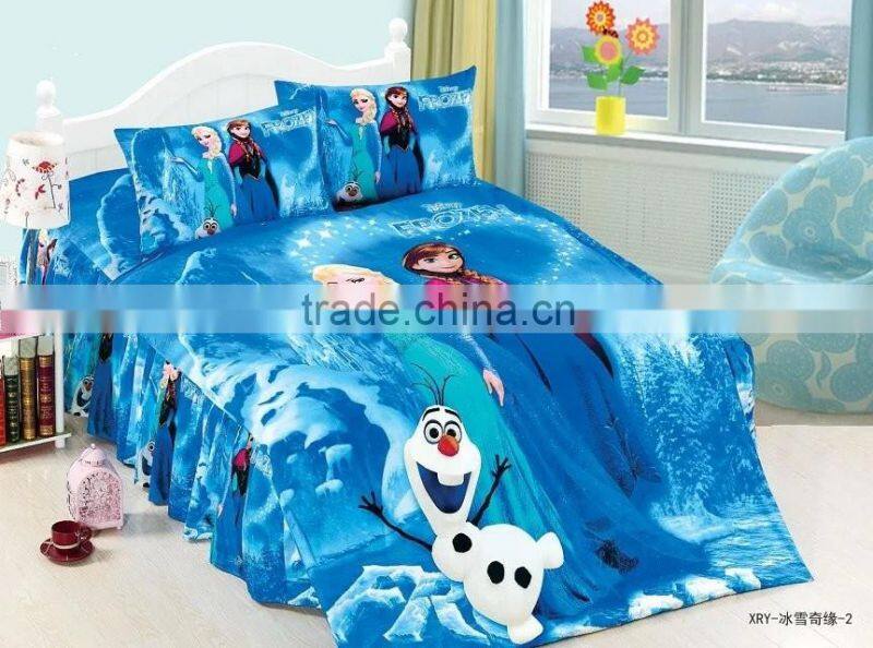 3D Pink Carton design Printed velvet Bedding Set bedsheet set