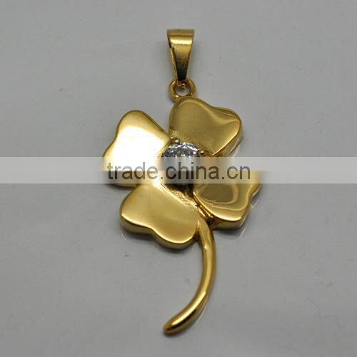 New Arrival Stainless Steel Gold Flower Crystal Pearl Pendant For Lady